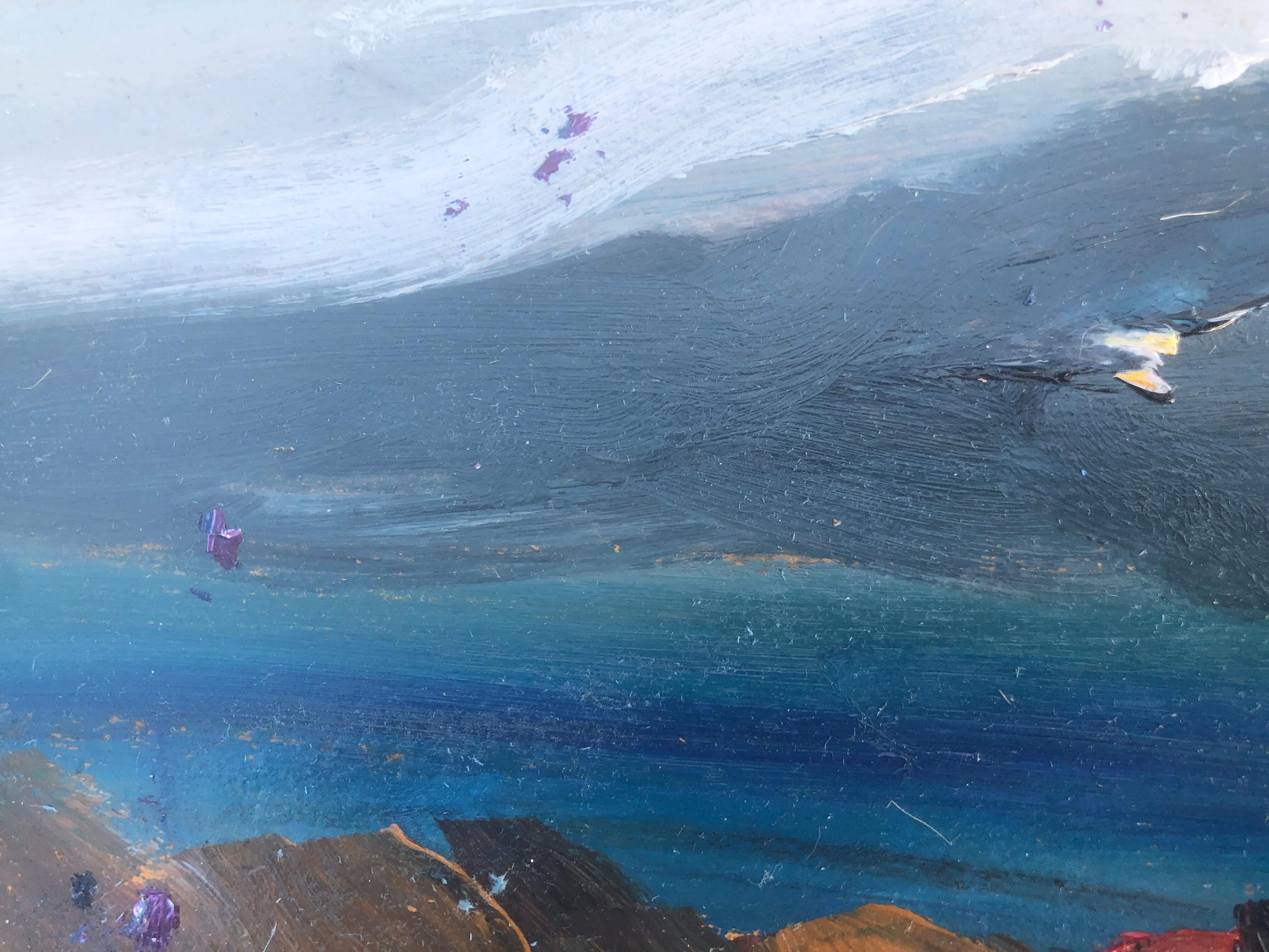 Spanish coastal landscape oil on cardboard painting impressionist seascape Spain - Impressionist Painting by Joan Vives Maristany