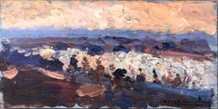 Vintage Spanish landscape oil on board painting impressionist