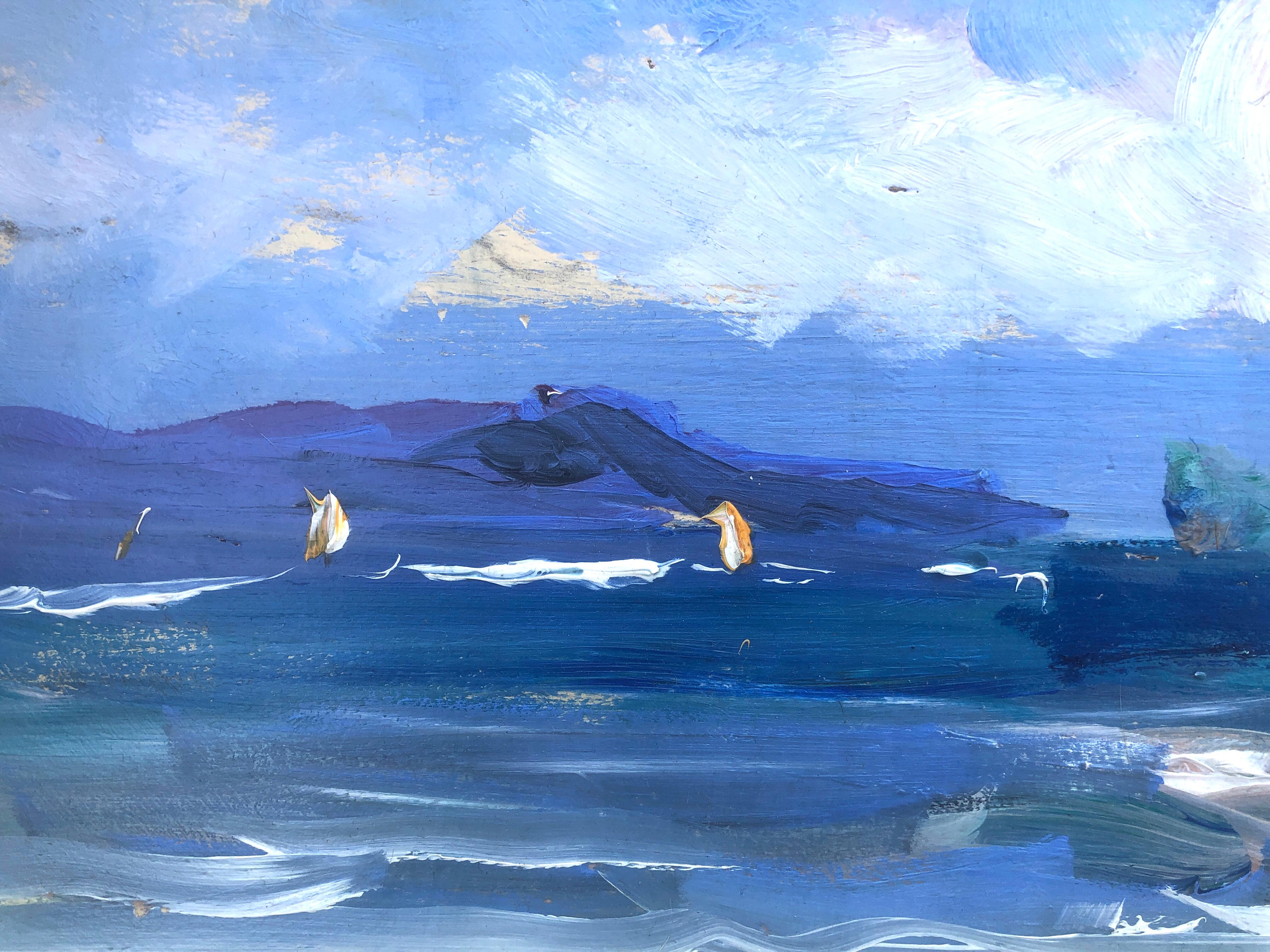 Spiaggia di Valencia olio su tavola pittura impressionismo Spagna paesaggio marino spagnolo - Painting Impressionismo di Joan Vives Maristany