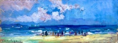 Spiaggia di Valencia olio su tavola pittura impressionismo Spagna paesaggio marino spagnolo