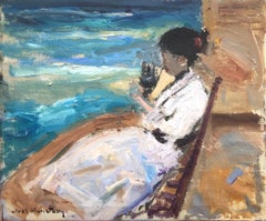 Woman on the beach Spain oil on canvas painting impressionist spanish seascape