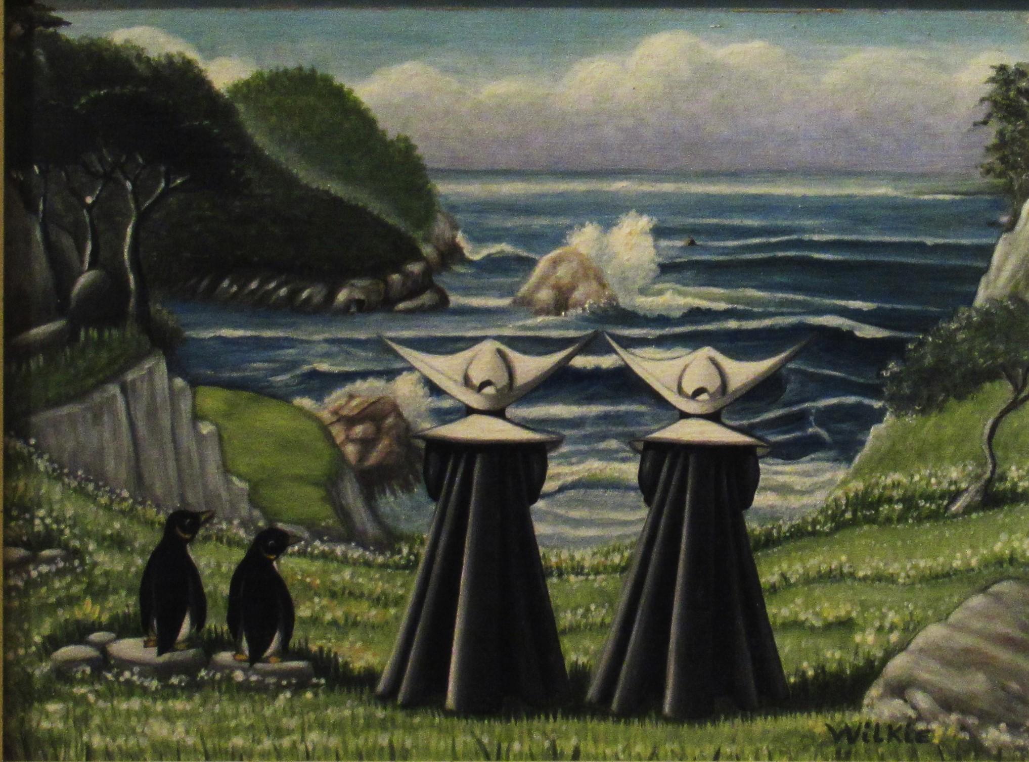Two Nuns Facing the Ocean - Painting by Joan Wilkie