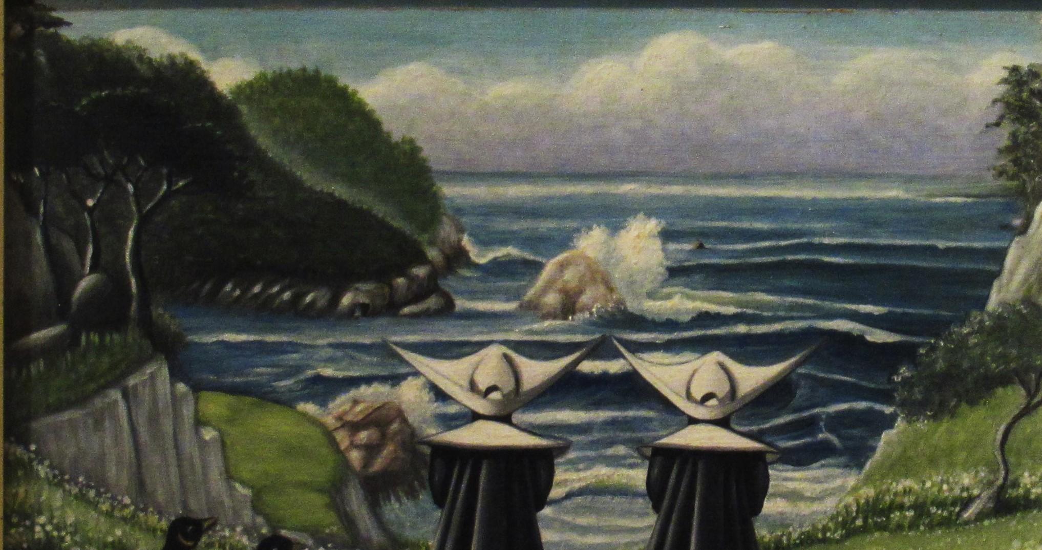 Two Nuns Facing the Ocean - Realist Painting by Joan Wilkie
