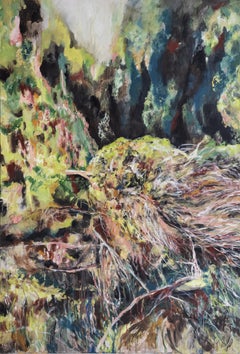 Organic Landscape Diptych, Abstract Oil Painting, 130x178 cm by Joana Santamans