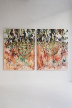 Diptyque paysage organique, peinture à l
huile abstraite, 200x300 cm par Joana Santamans
