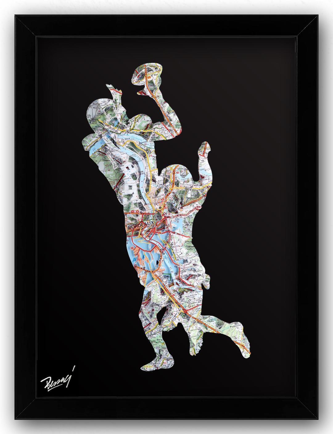 Jones 11, ritagli, mappe, sport basket - Mixed Media Art di Joanathan Bessaci