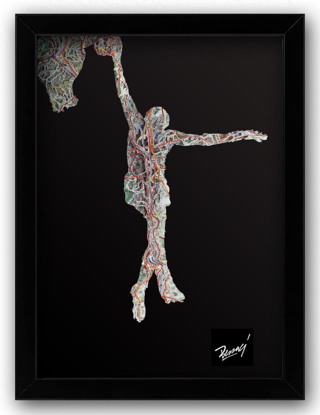 Julius Erving, cutouts, maps, sports figure, basketball - Mixed Media Art by Joanathan Bessaci