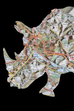 Rhinoceros, cutouts, maps, mapart, animal art,