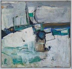 "Untitled" Joann Gedney, Mid-Century, Modernist Abstract Composition, Grey, Blue