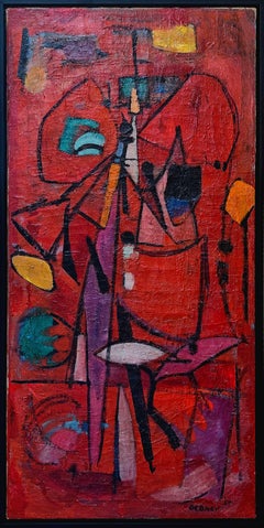 "Untitled" Joann Gedney, Bright Red, Mid-Century, Modernist Abstract Composition