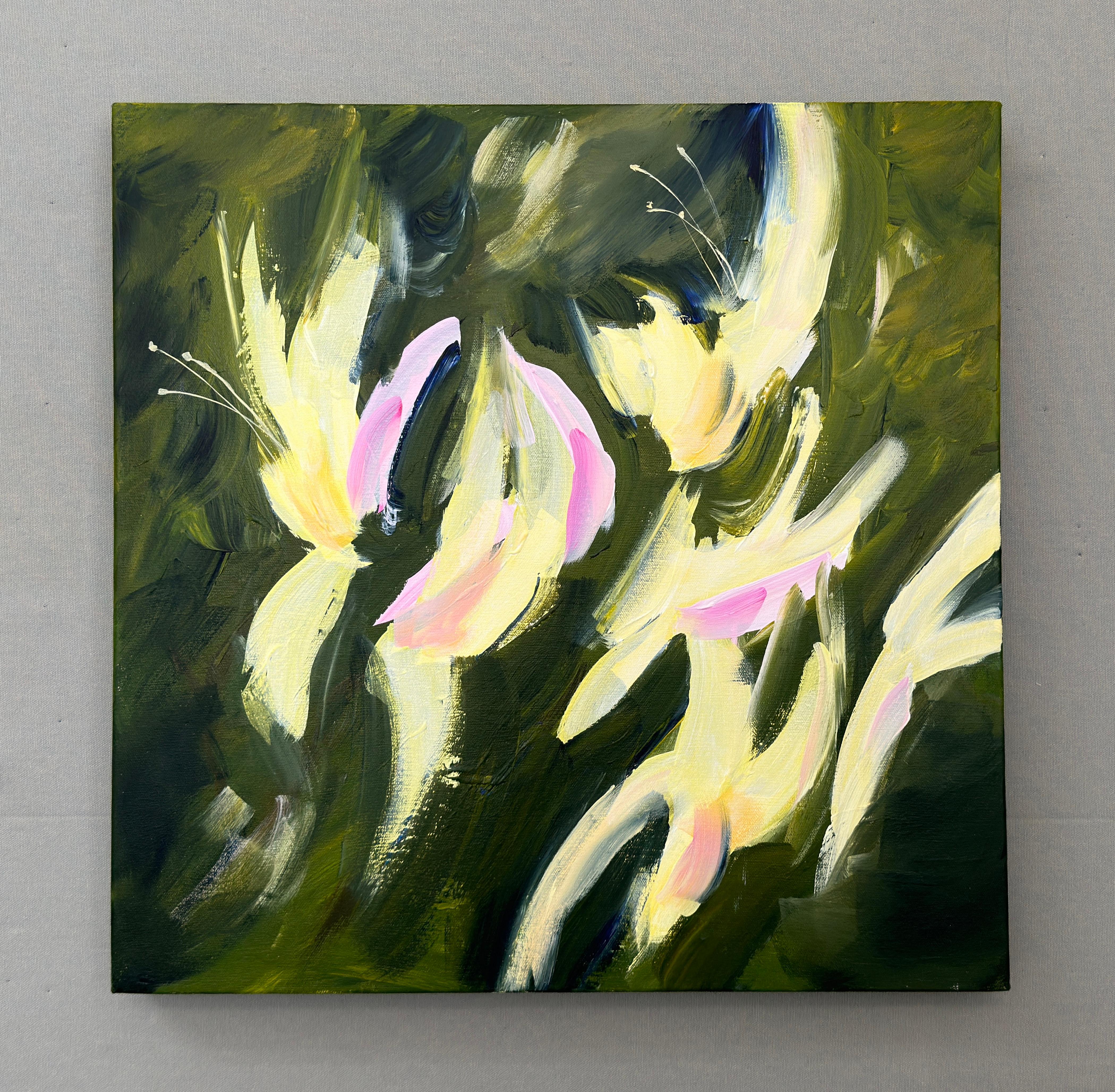 Honeysuckle, Abstraktes Gemälde (Schwarz), Still-Life Painting, von JoAnn Golenia