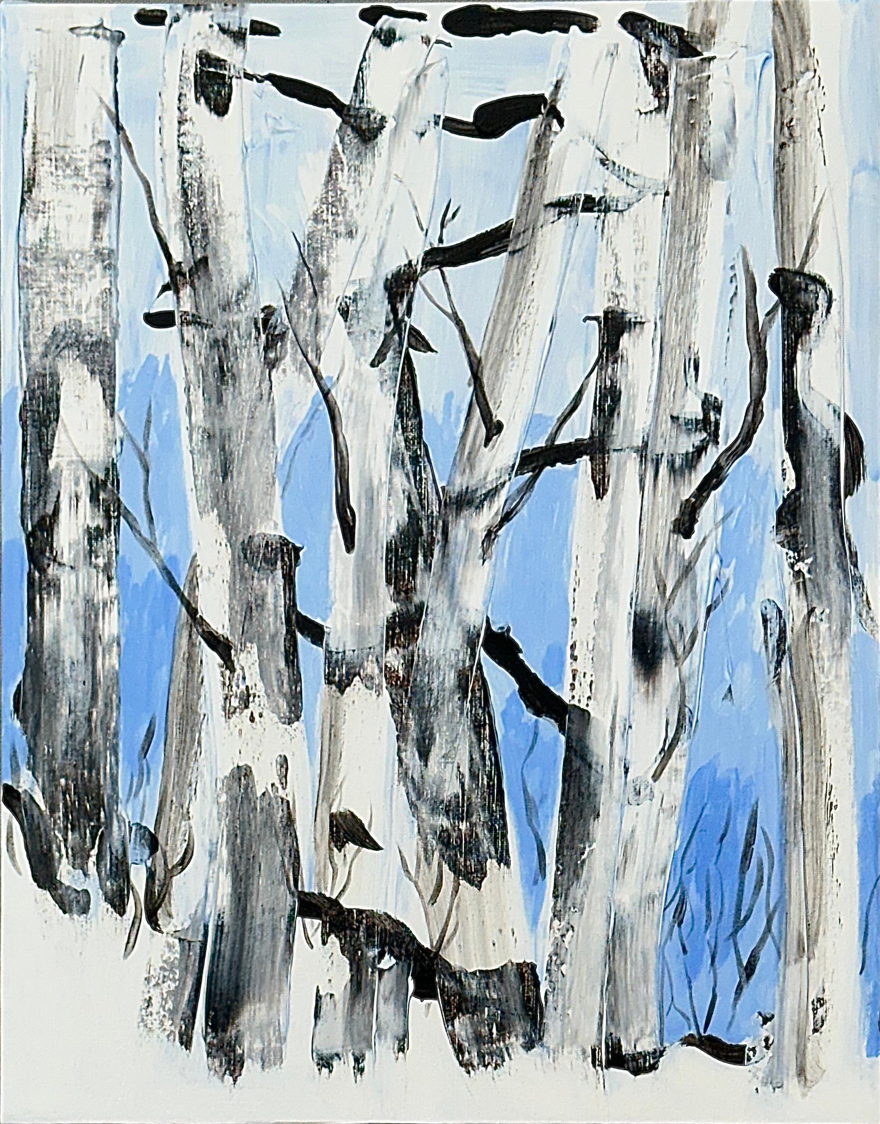 Árboles en la nieve, Pintura original - Art de JoAnn Golenia
