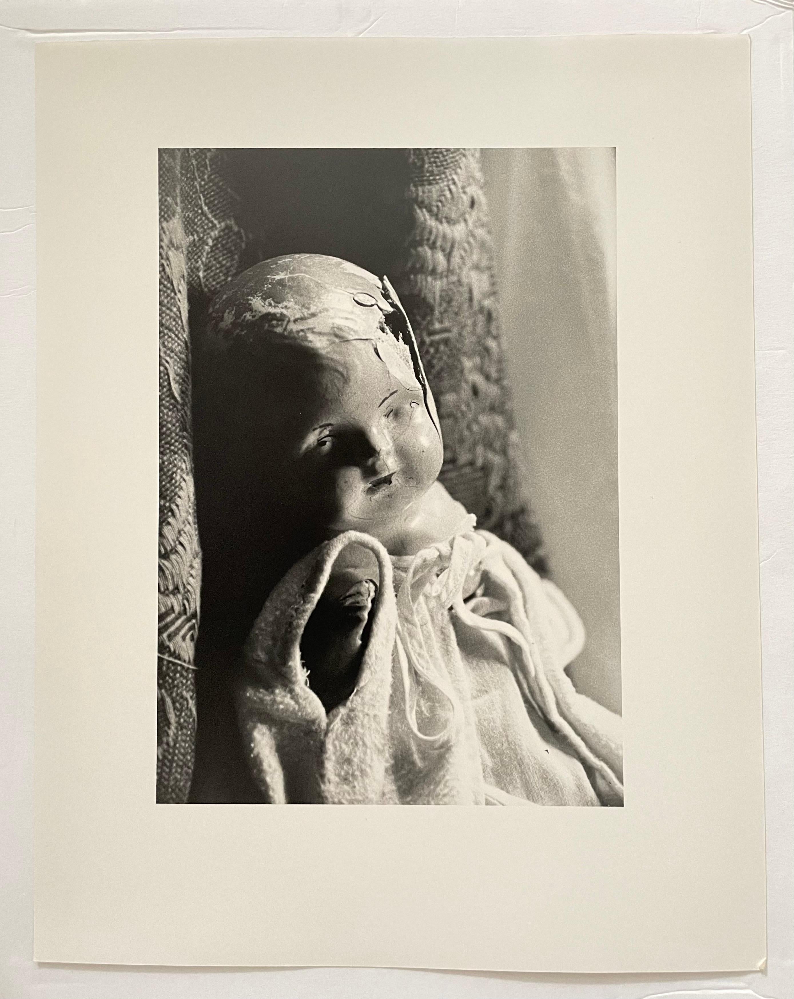 Vintage Silver Gelatin Photograph Surrealist Doll Art Photo, Jazz Photographer - Beige Black and White Photograph by JoAnn Krivin