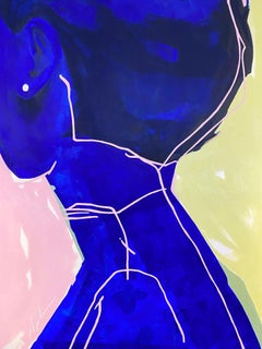 Lady with Pearl Earring 72" x 54" minimal XL figurative portrait in blue