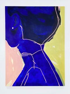 Lady with Pearl Earring 72" x 54" minimal XL figurative portrait in blue
