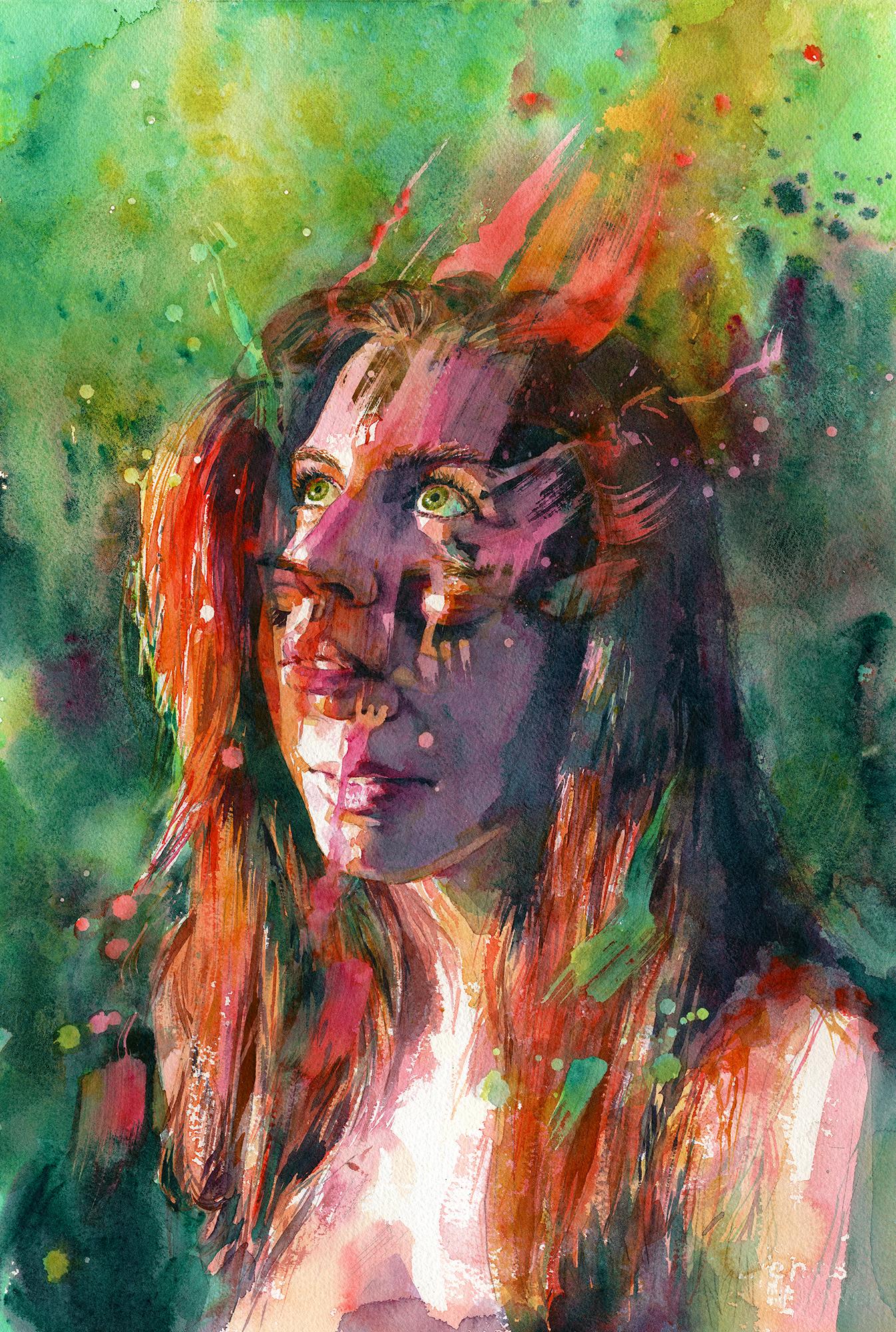 Joanna Barnum Portrait Painting – „Blaze“, Aquarellgemälde