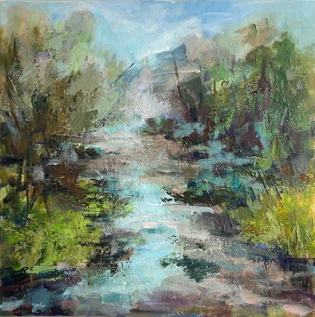 Devon Meander by Joanna Commings, Landscape painting, Abstract, Gestural 