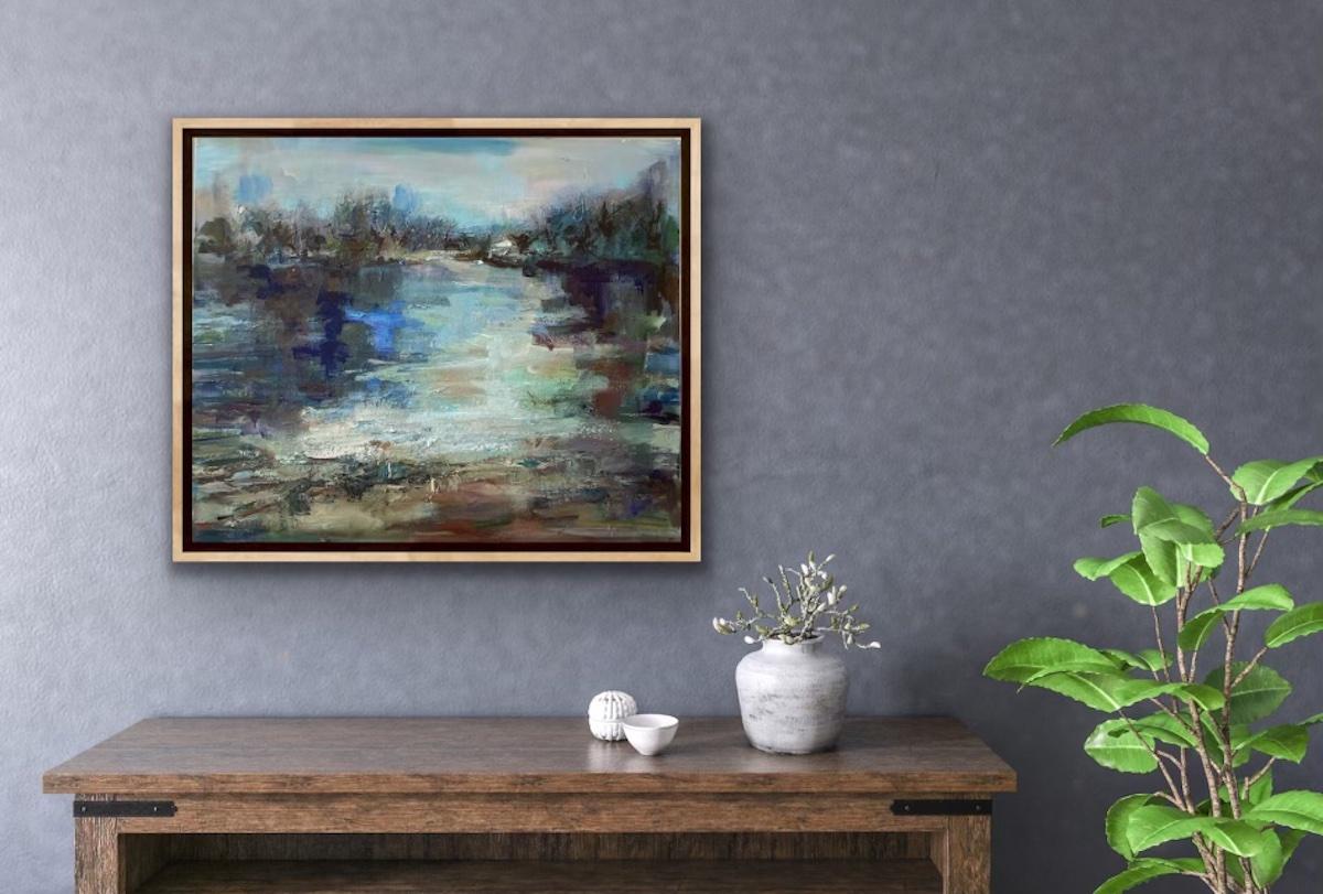 Le lac Somerset de Joanna Commings, art original, paysage, art Impasto en vente 1