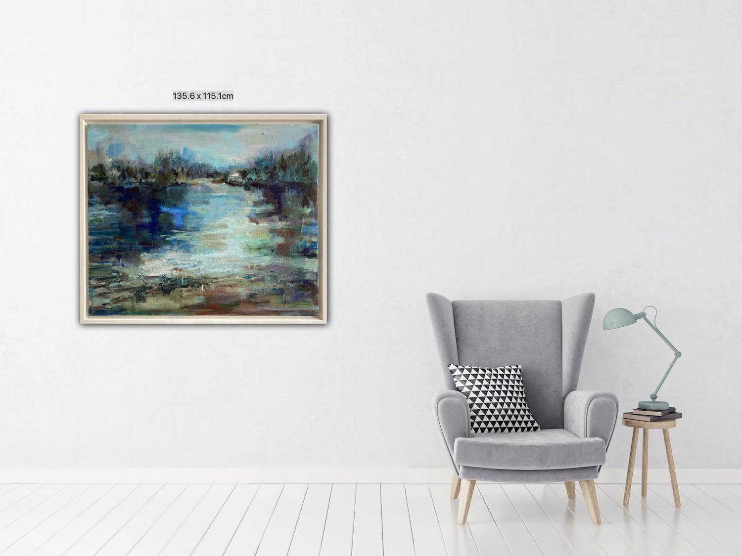 Le lac Somerset de Joanna Commings, art original, paysage, art Impasto en vente 2