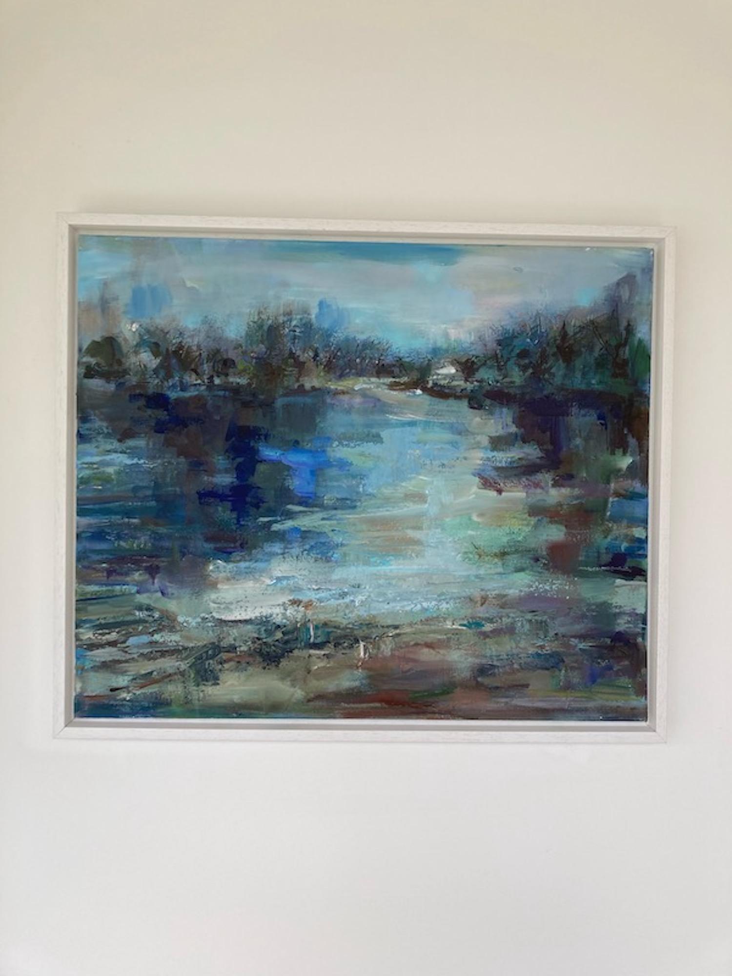 Le lac Somerset de Joanna Commings, art original, paysage, art Impasto en vente 3