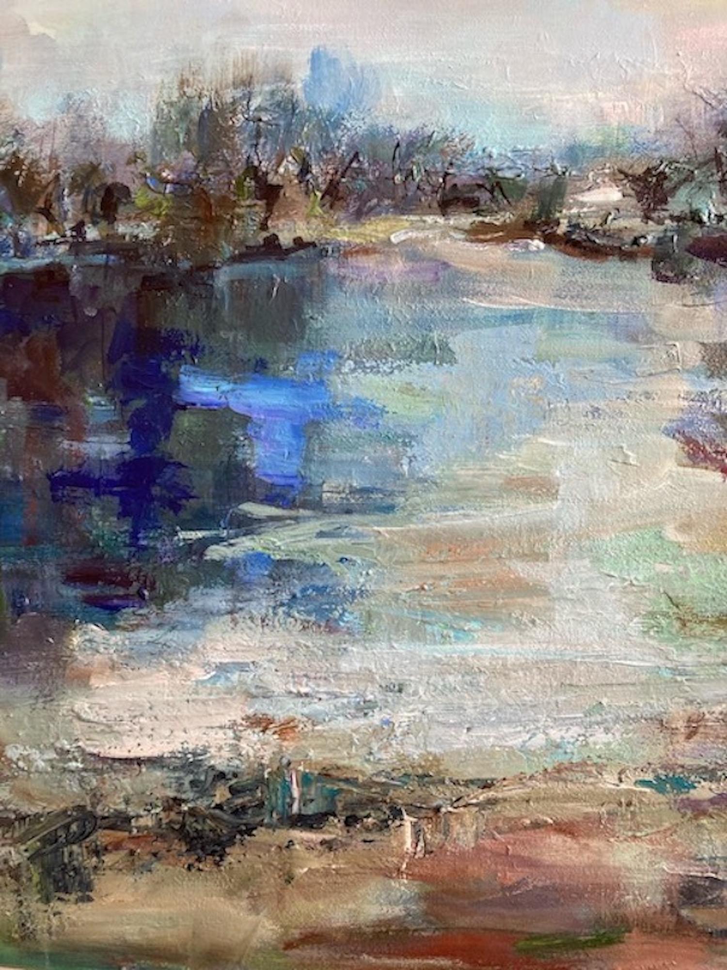 Le lac Somerset de Joanna Commings, art original, paysage, art Impasto en vente 5