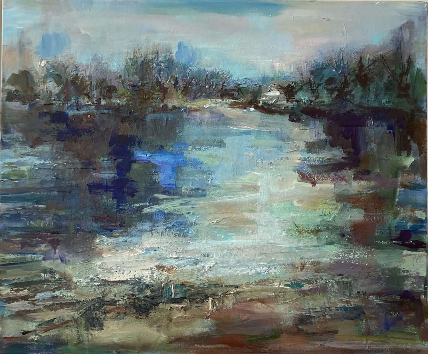 Somerset Lake von Joanna Commings, Originalkunst, Landschaftskunst, Impasto-Kunst