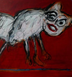 Beasts on a red background Joanna Flatau Contemporary art painting animal humour