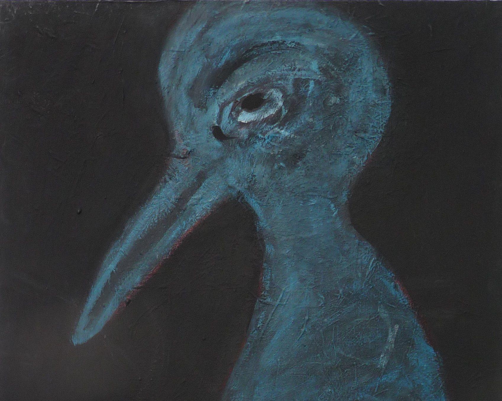 Oiseau bleu Joanna Flatau Art contemporain portrait peinture couleur bleu animal en vente 1