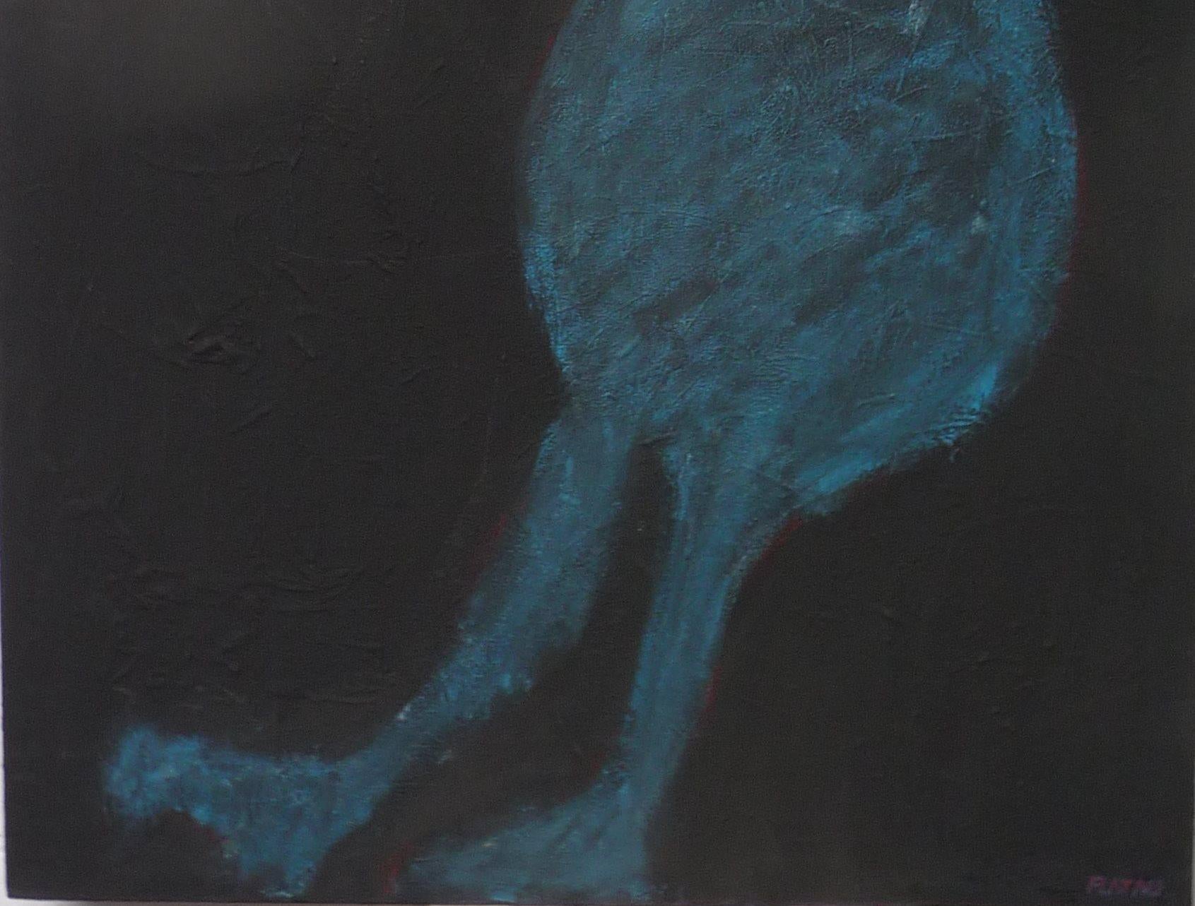 Oiseau bleu Joanna Flatau Art contemporain portrait peinture couleur bleu animal en vente 2