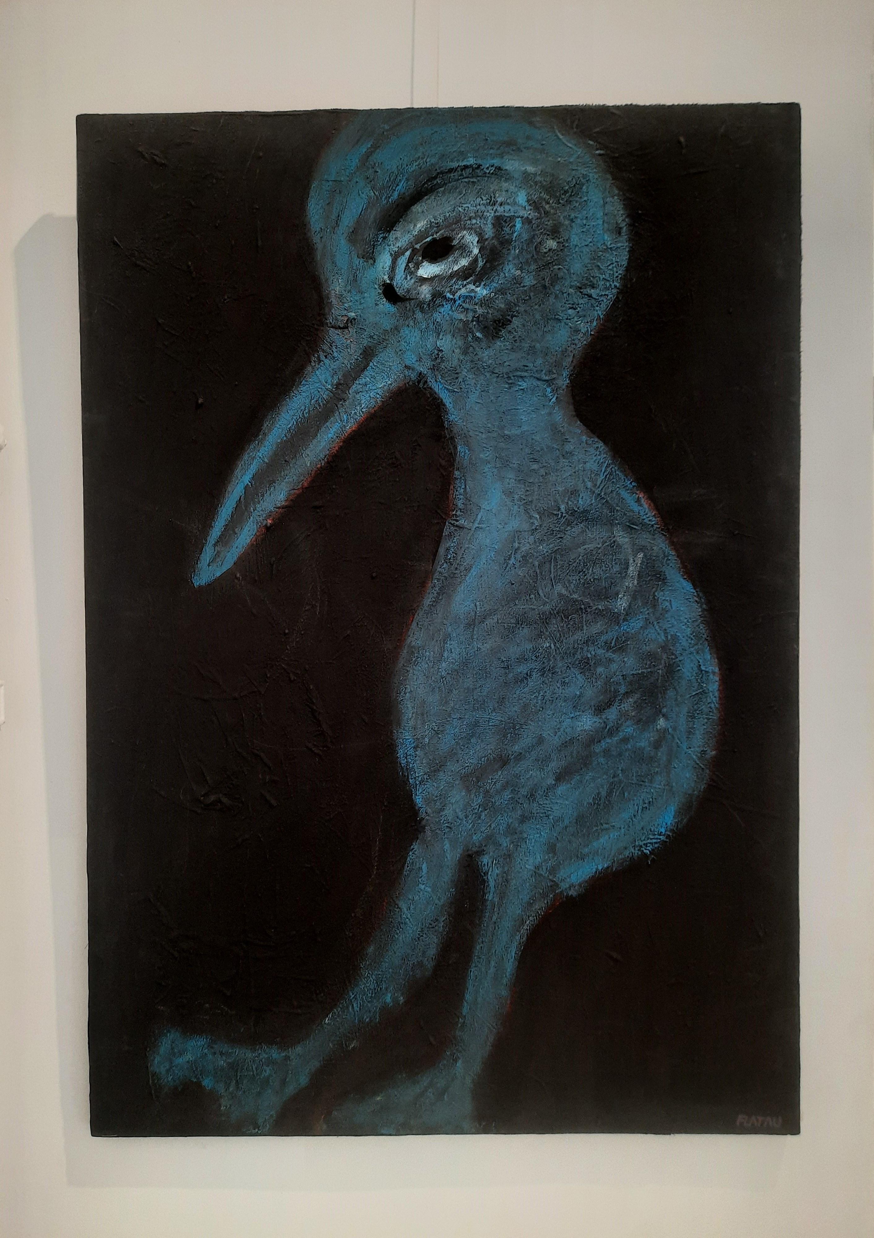 Oiseau bleu Joanna Flatau Art contemporain portrait peinture couleur bleu animal en vente 3