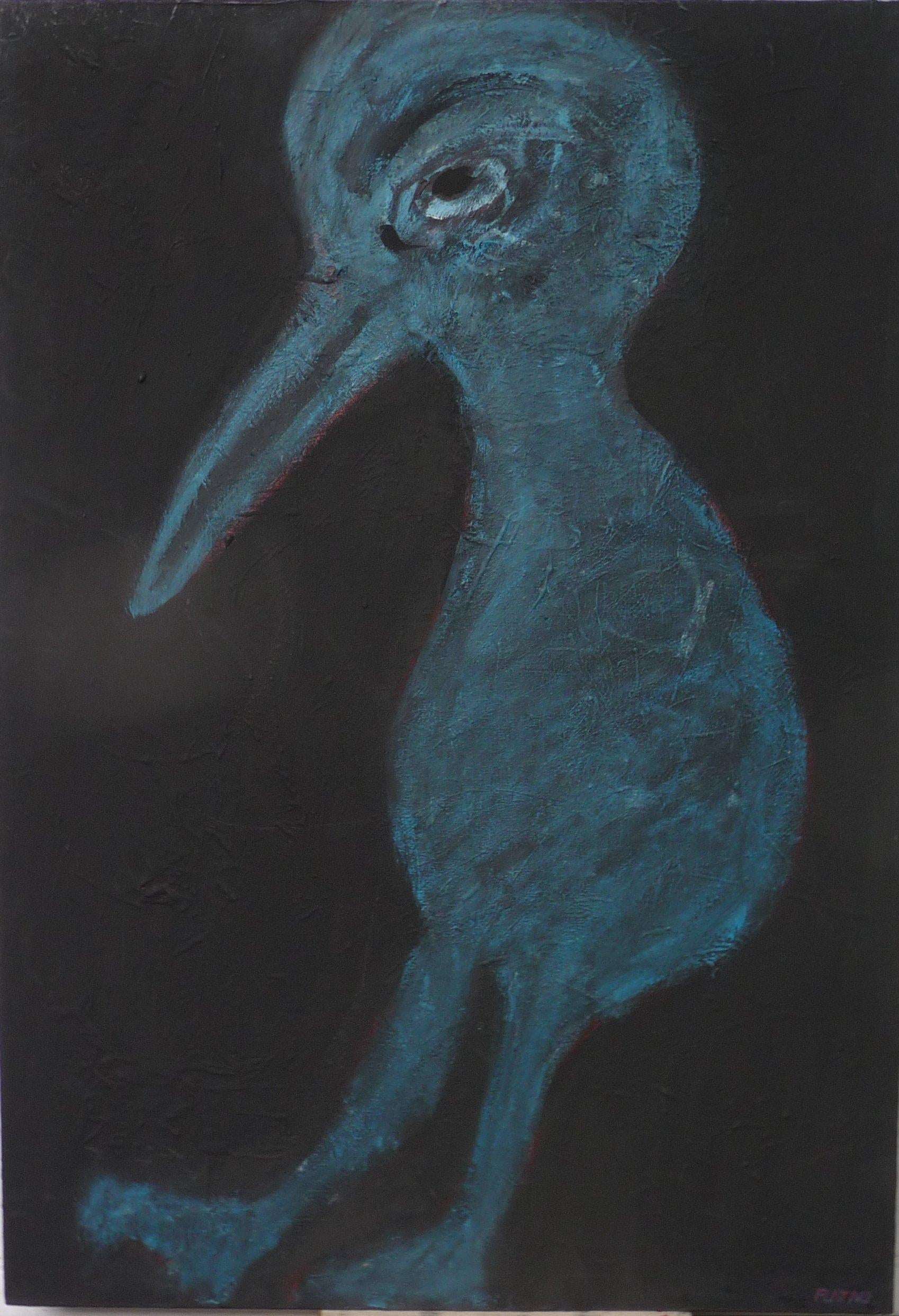 Uccello blu Joanna Flatau Arte contemporanea ritratto pittura colore animale blu