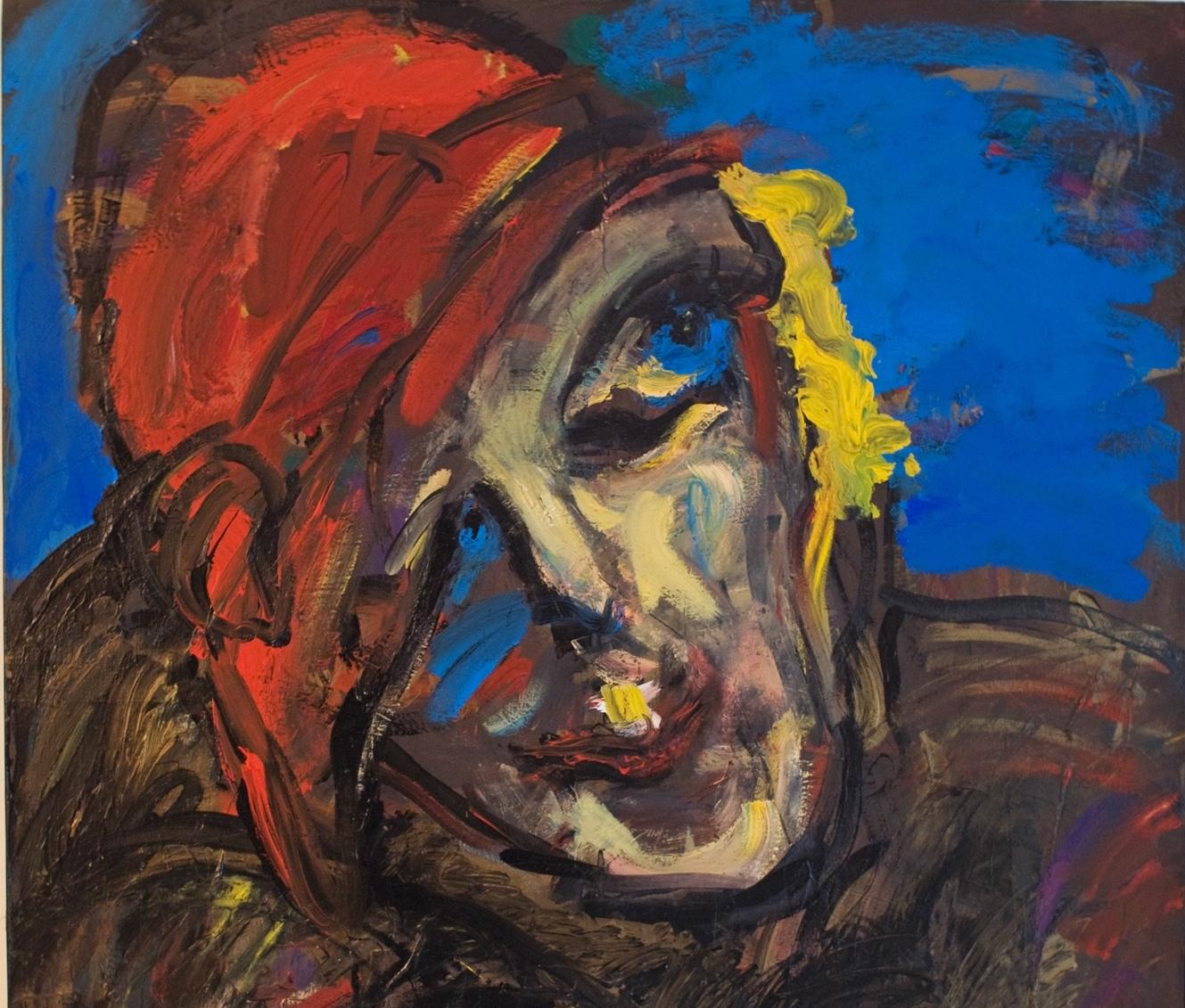 Divine Joanna Flatau Art contemporain portrait peinture couleur femme rouge bleu en vente 1