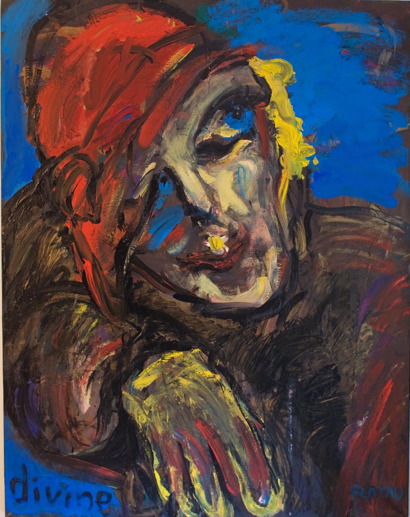 Divine Joanna Flatau Contemporary art portrait painting colour woman red blue