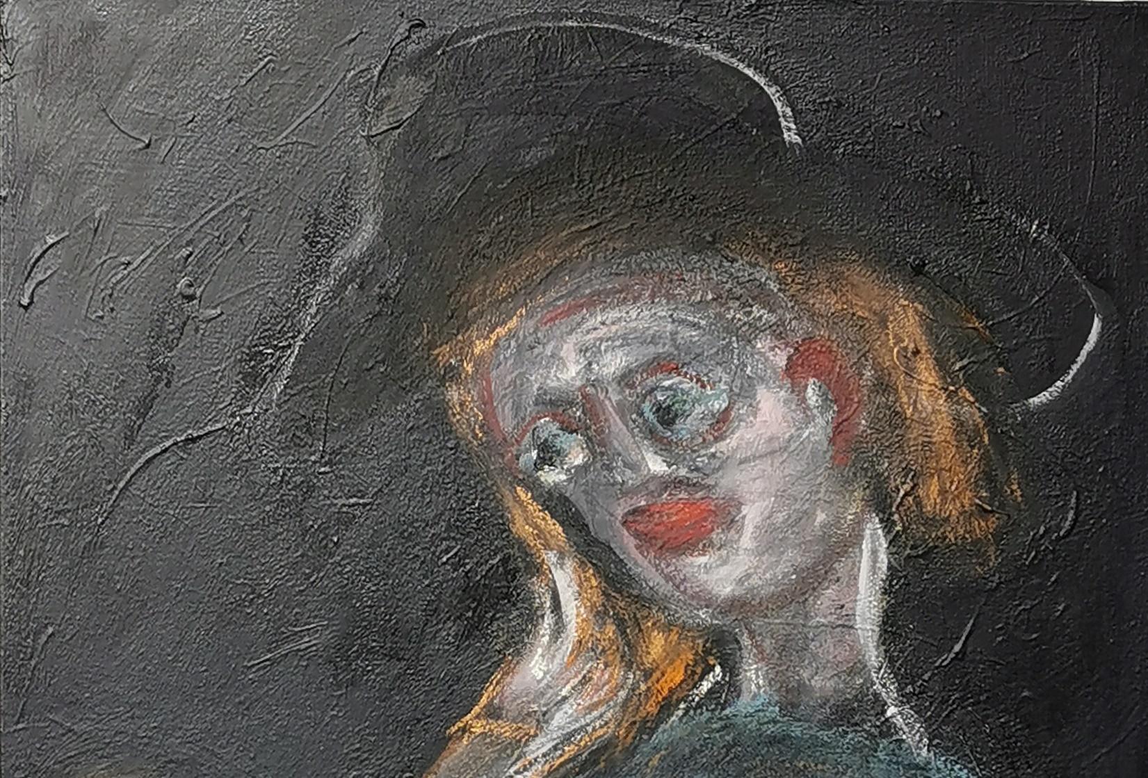 Maternity Joanna Flatau Contemporary art painting polish mother son dark tones For Sale 1