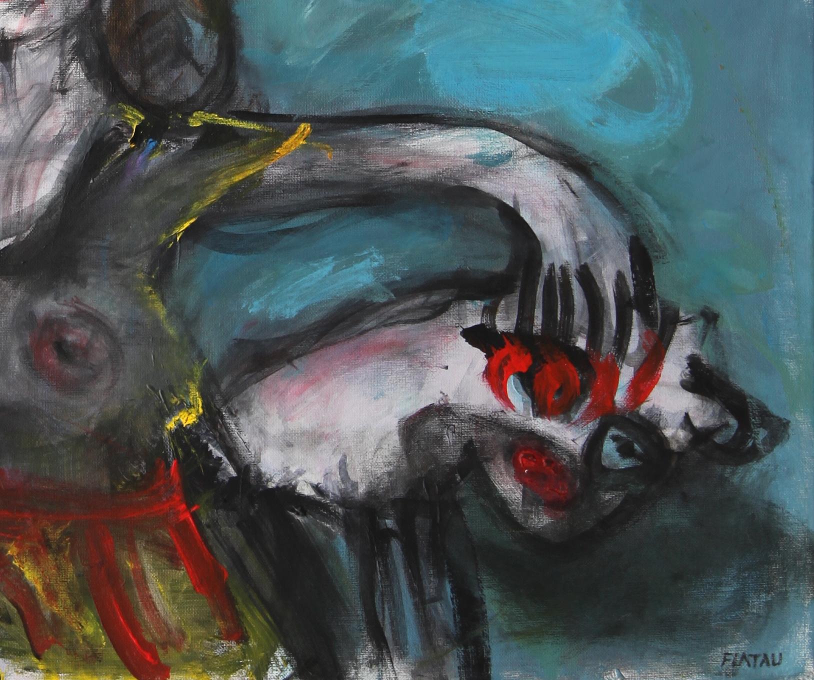 Ride Joanna Flatau Contemporary art portrait painting colour woman dog smoking im Angebot 3