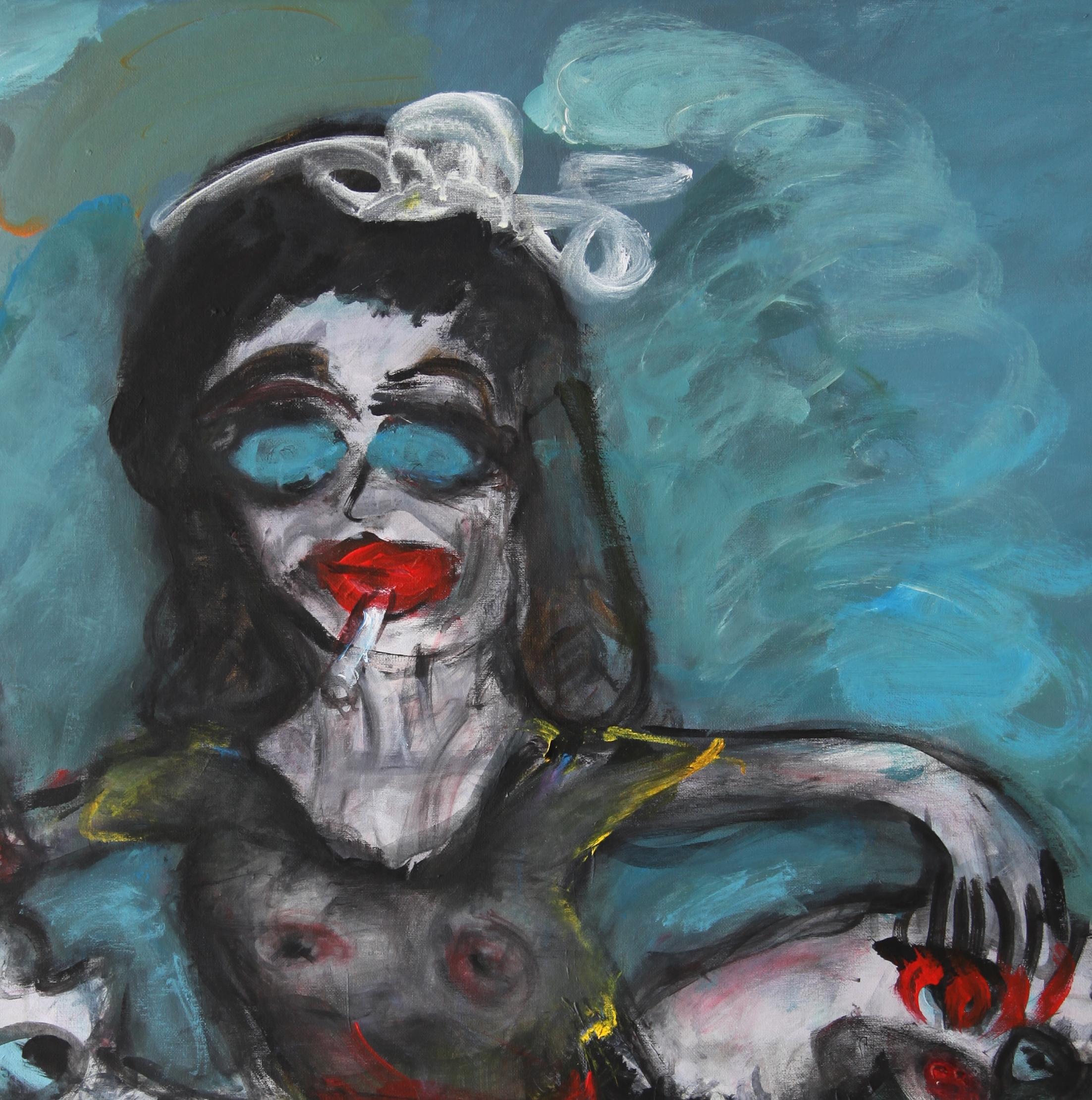 Ride Joanna Flatau Contemporary art portrait painting colour woman dog smoking im Angebot 4