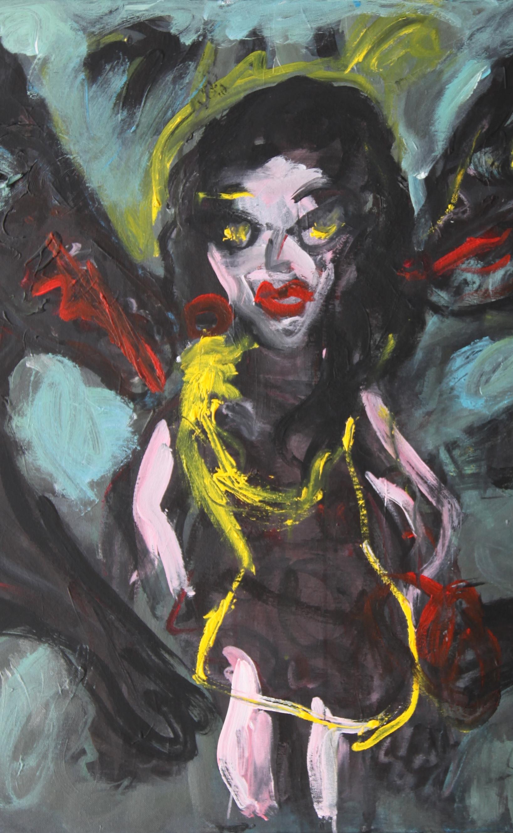 Adoration Joanna Flatau Art contemporain portrait peinture femme attraction animal en vente 1