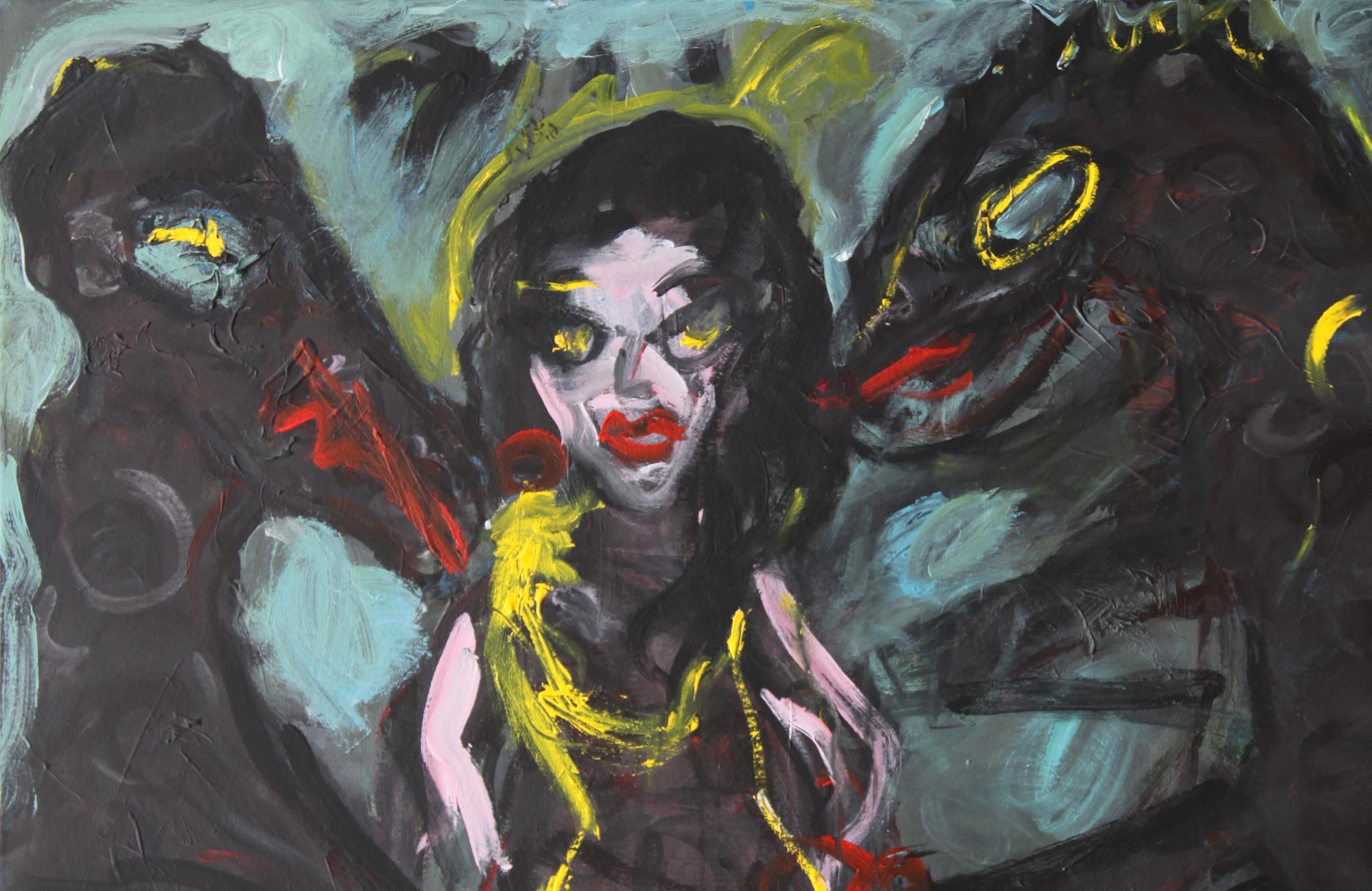 Adoration Joanna Flatau Art contemporain portrait peinture femme attraction animal en vente 2