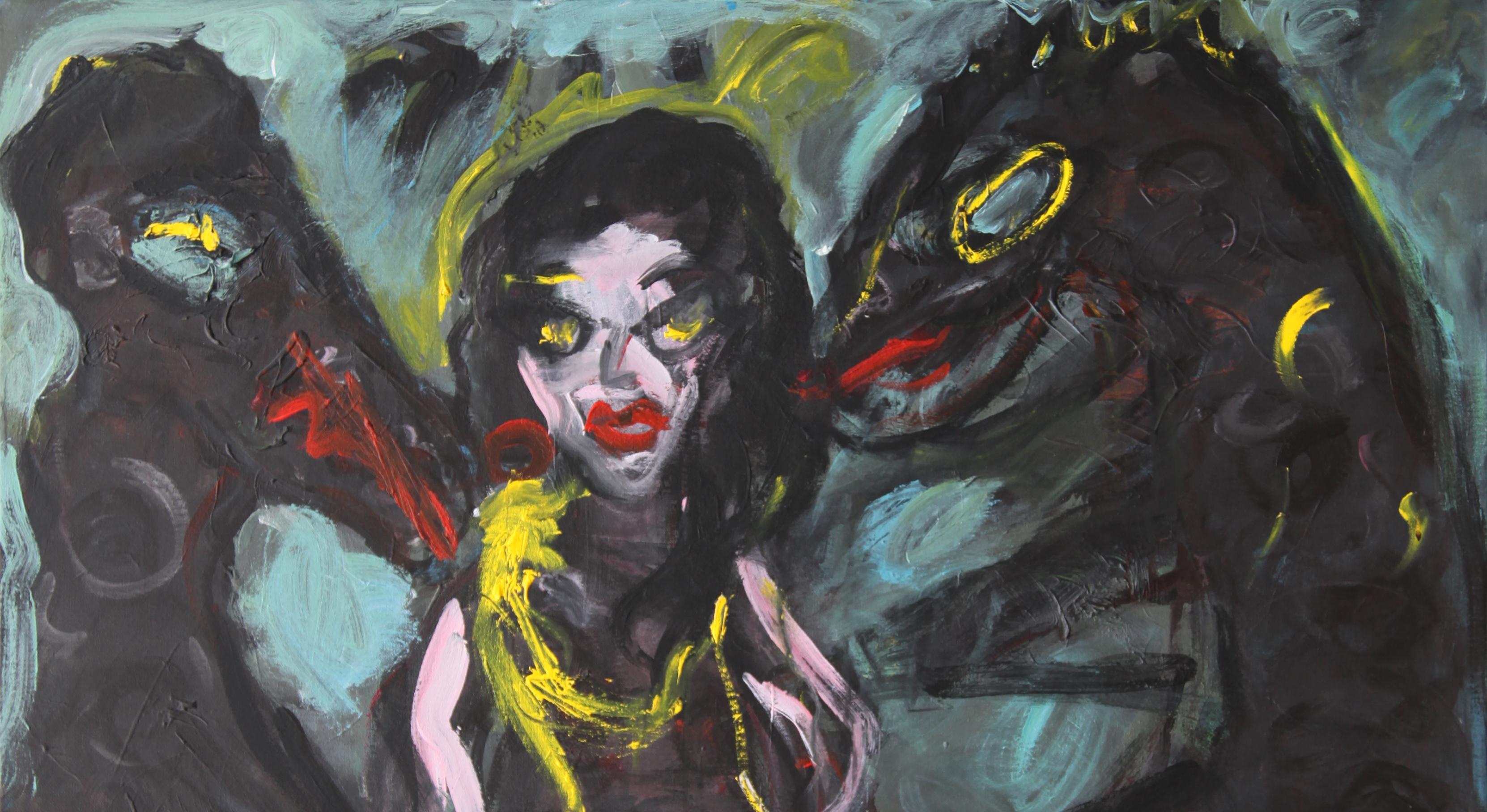 Adoration Joanna Flatau Art contemporain portrait peinture femme attraction animal en vente 4