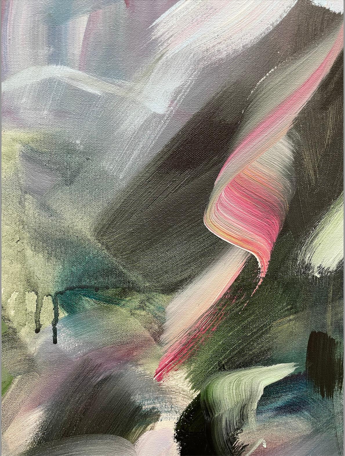 Remember Who You Are 2 - abstract, pink acrylic on canvas, green  acrylic - Painting by Joanna Gilbert