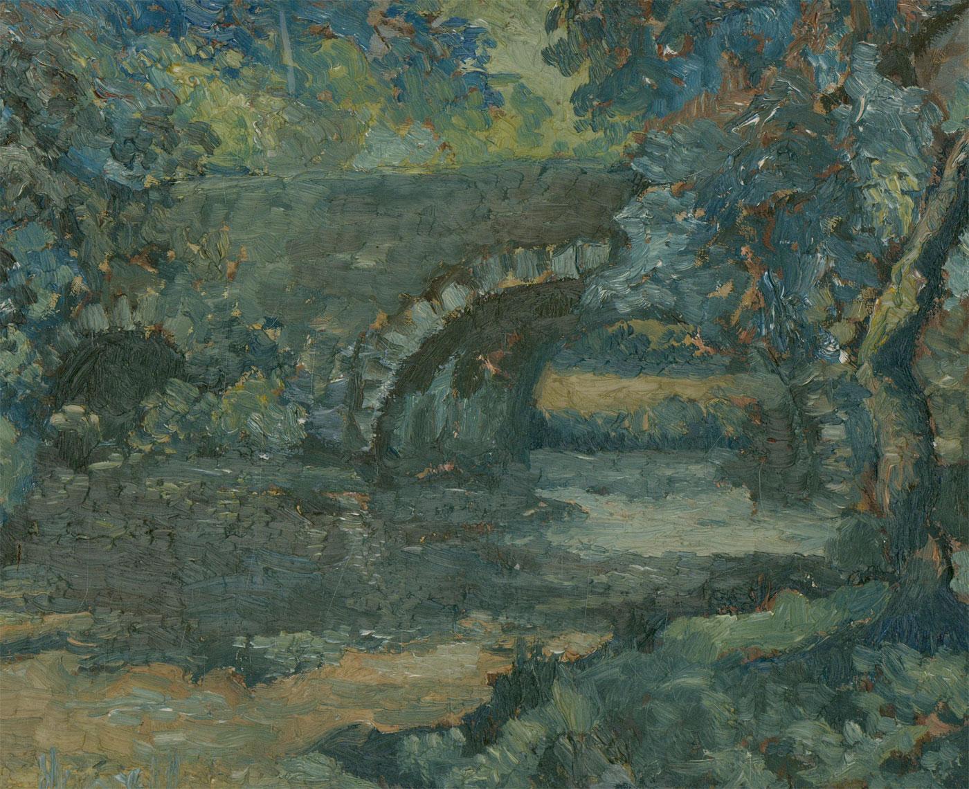 Joanna Howell - Huile impressionniste de 1970, pont de Respryn, Cornouailles 2
