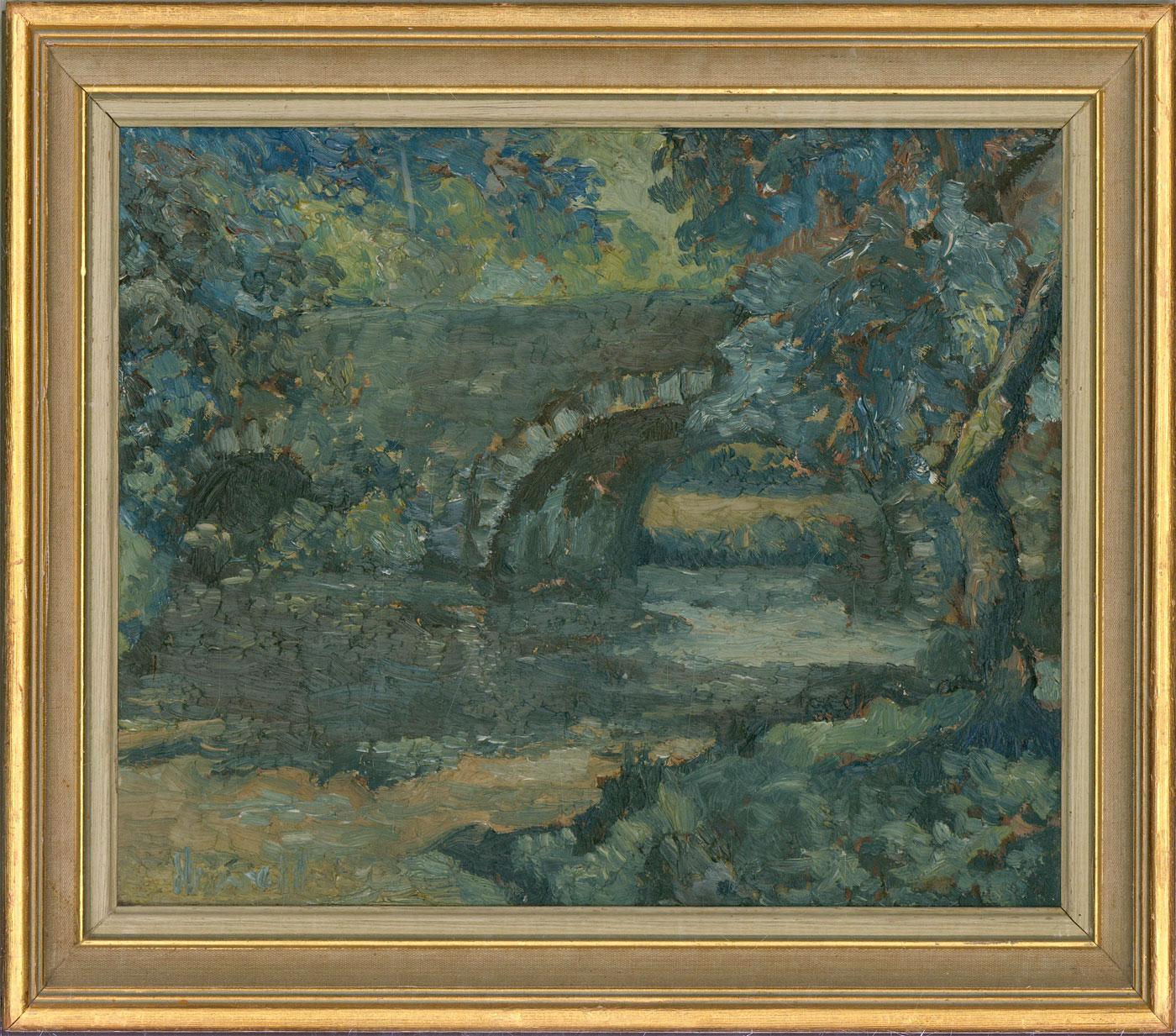 Joanna Howell - Huile impressionniste de 1970, pont de Respryn, Cornouailles 3