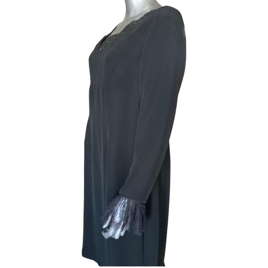 Joanna Mastroianni Black Sheath Dress w/Lace Trim Size 14 For Sale 6