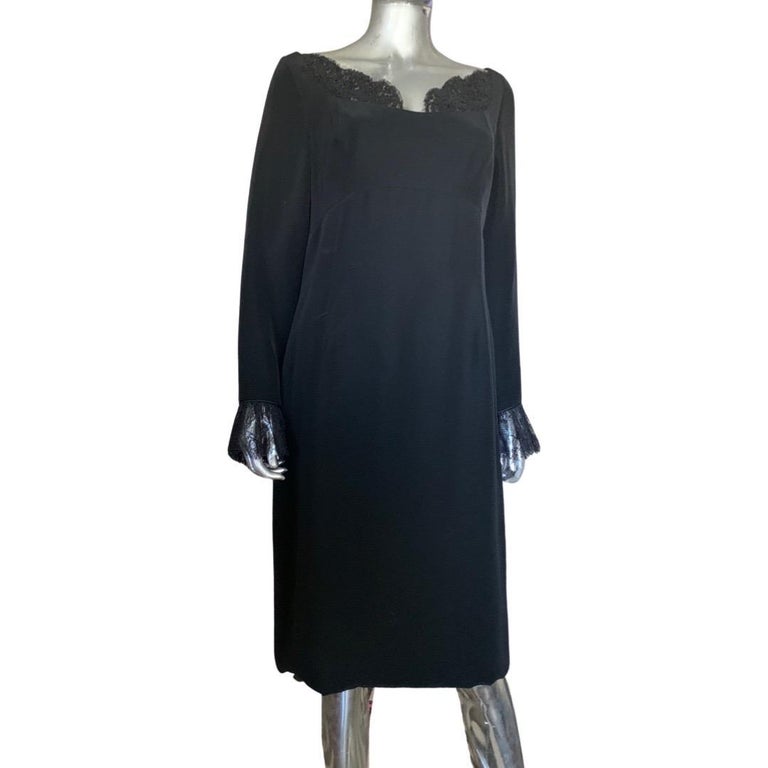 Joanna Mastroianni Black Sheath Dress W/lace Trim Size 14 Joanna Mastroianni Black Sheath Dress W/lace Trim Size 14