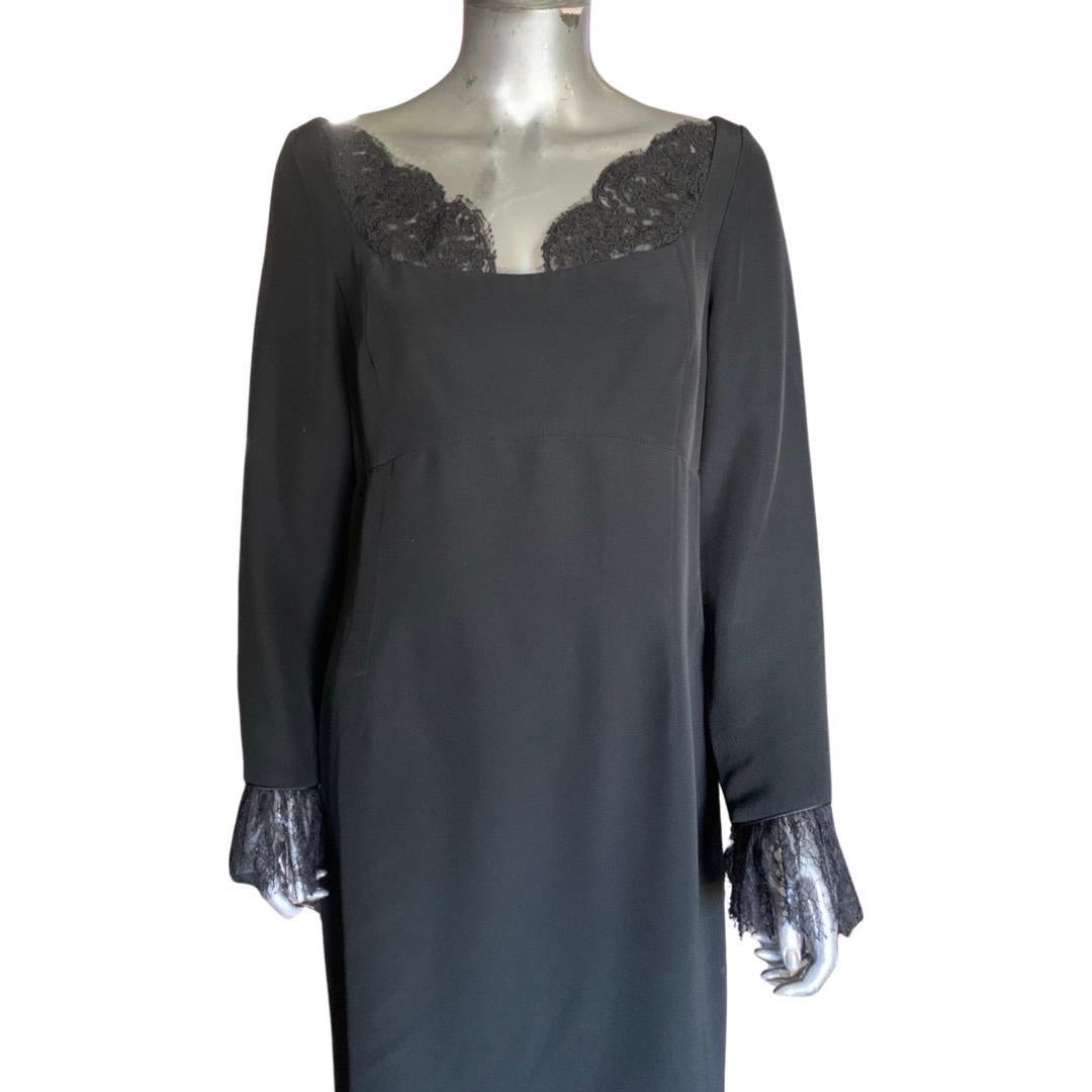 Joanna Mastroianni Black Sheath Dress w/Lace Trim Size 14 For Sale 1