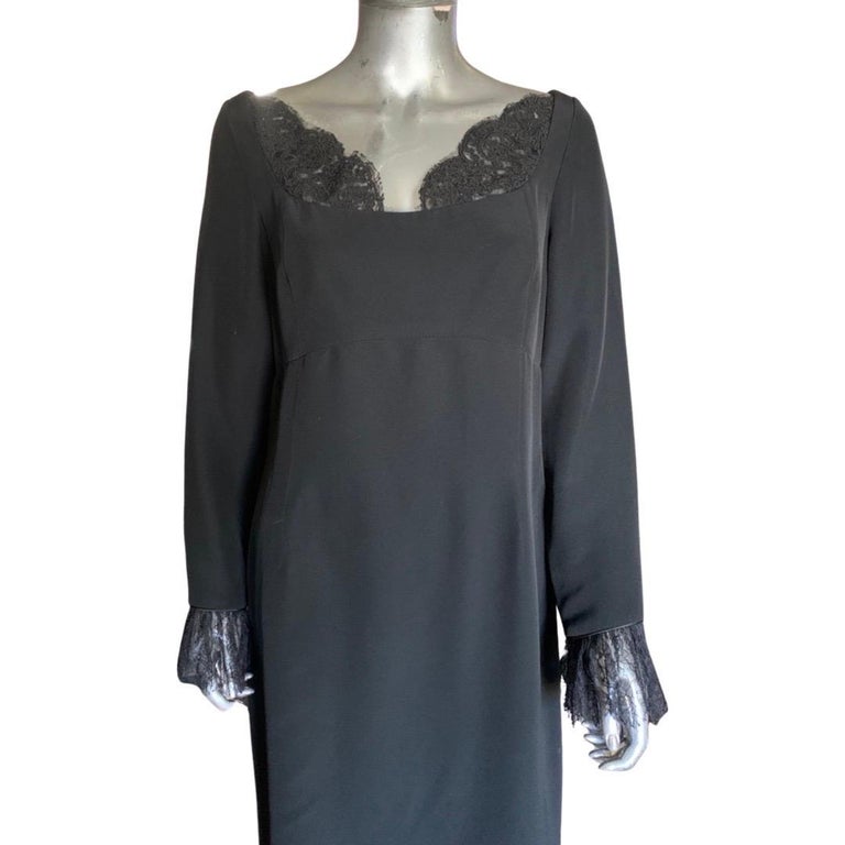 Joanna Mastroianni Black Sheath Dress W/Lace Trim Size 14