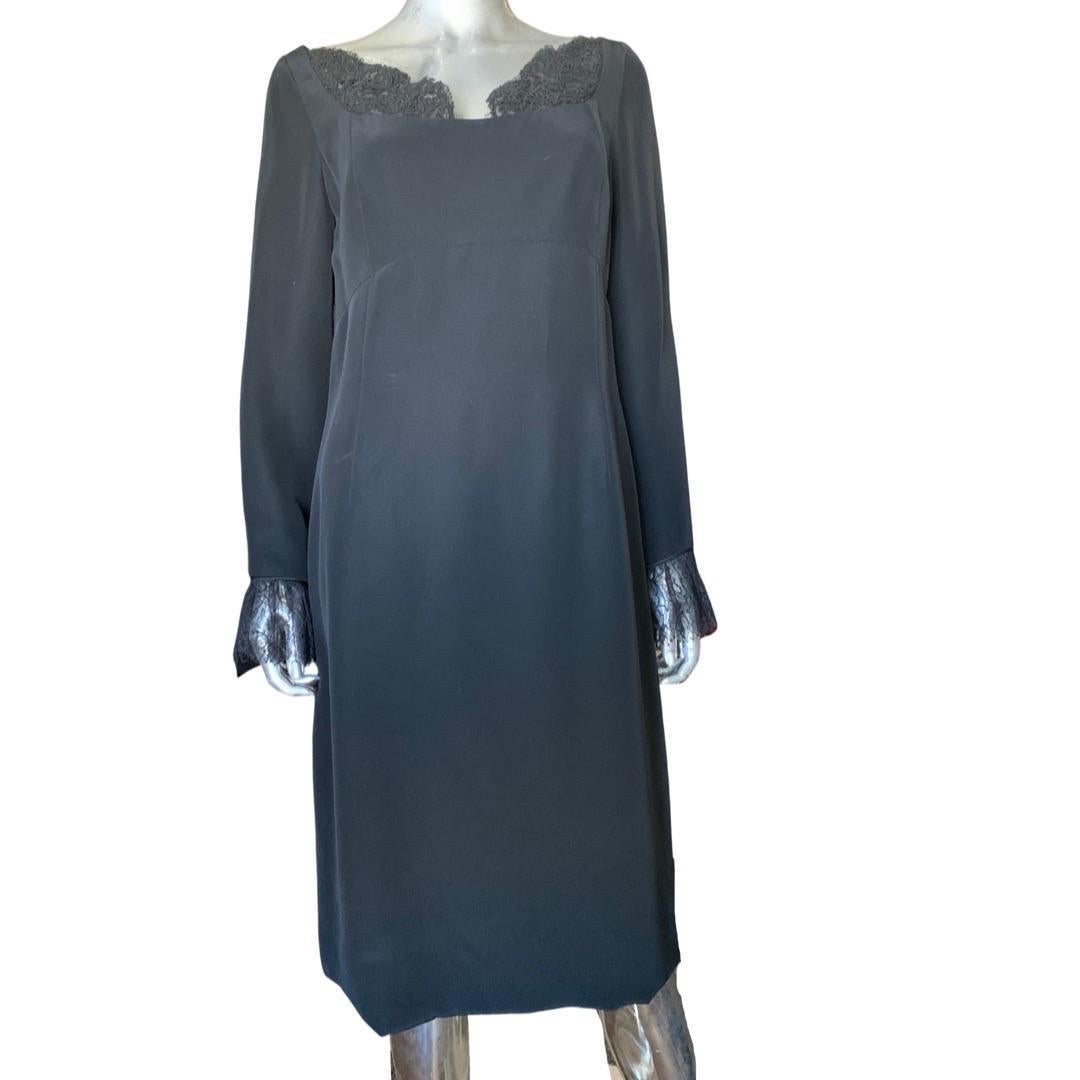 Joanna Mastroianni Black Sheath Dress w/Lace Trim Size 14 For Sale 2