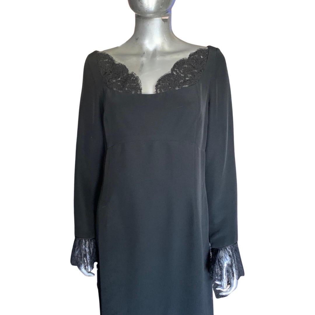 Joanna Mastroianni Black Sheath Dress w/Lace Trim Size 14 For Sale 3