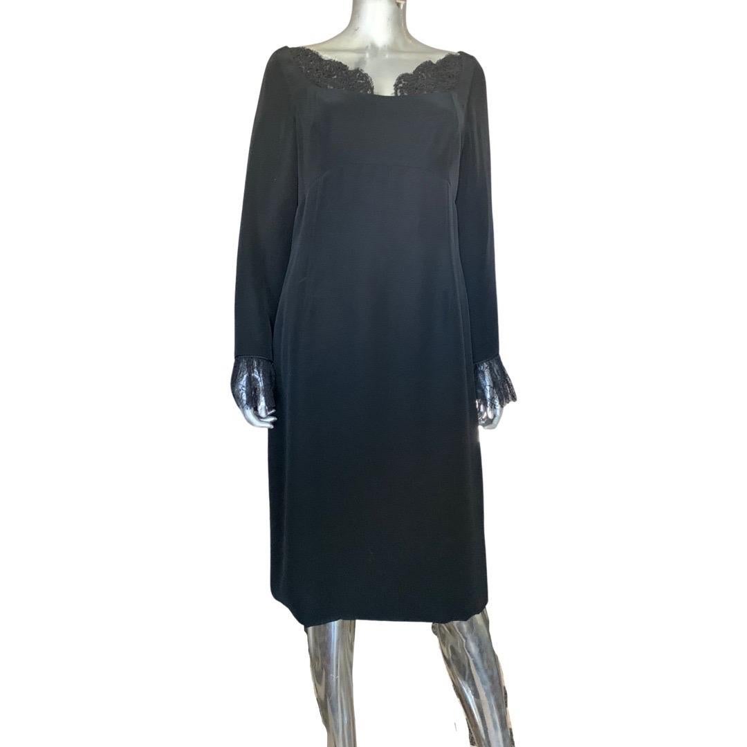 Joanna Mastroianni Black Sheath Dress w/Lace Trim Size 14 For Sale 4