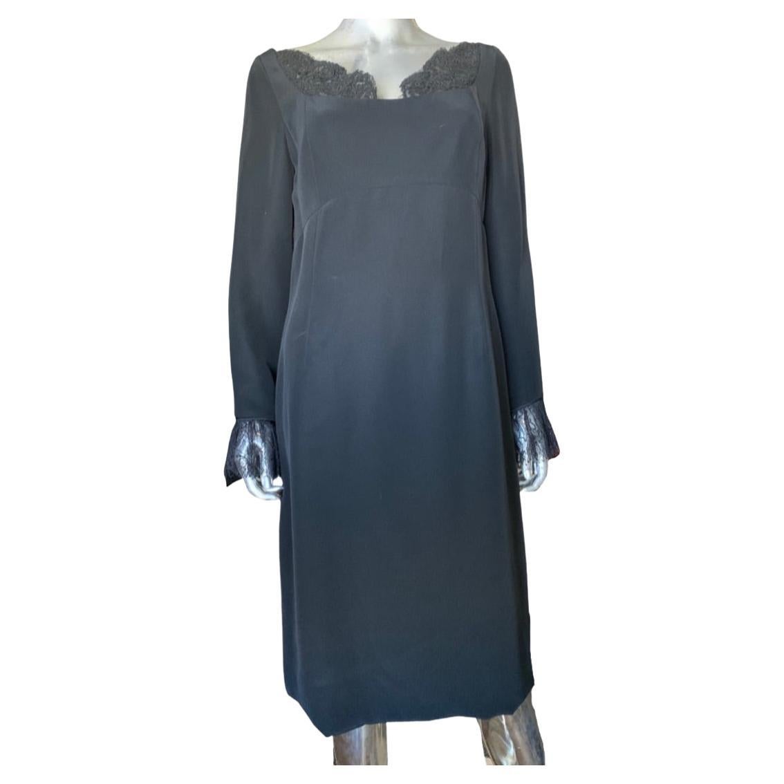Joanna Mastroianni Black Sheath Dress w/Lace Trim Size 14 For Sale